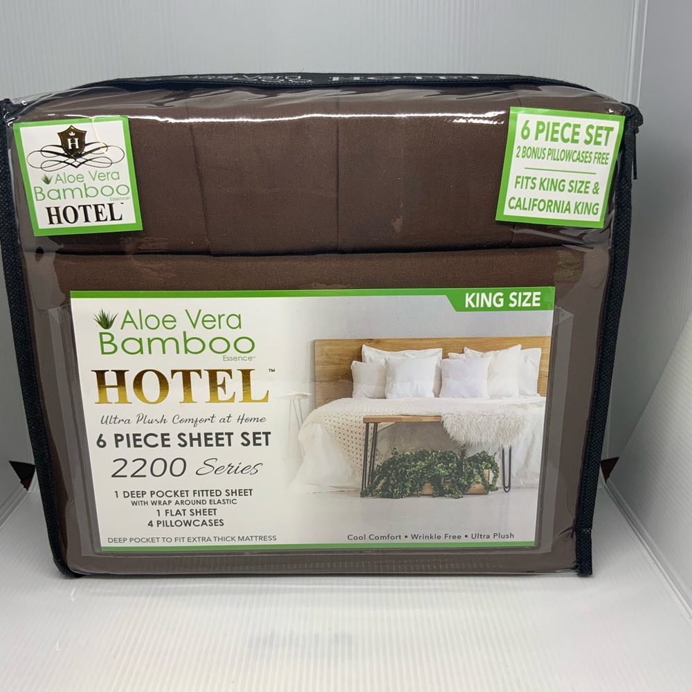 Hotel Bamboo Aloe Vera King Sheet Set. Brown 6 piece set Deep Pockets